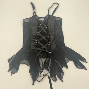 Dulce Caliente Black Lace-Up Corset Peplum Top – M‎ – Gothic Fairycore